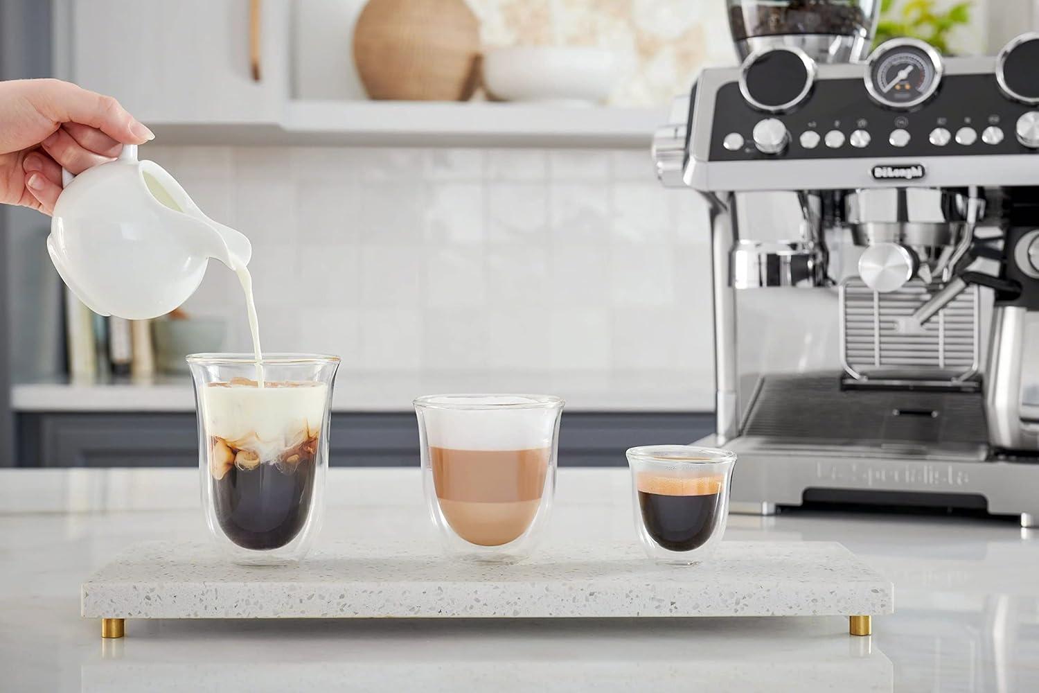 imageDeLonghi Coffee Connoisseur Glasses set of 6 2 Espresso 2 Cappuccino 2 Latte MacchiatoGlasses