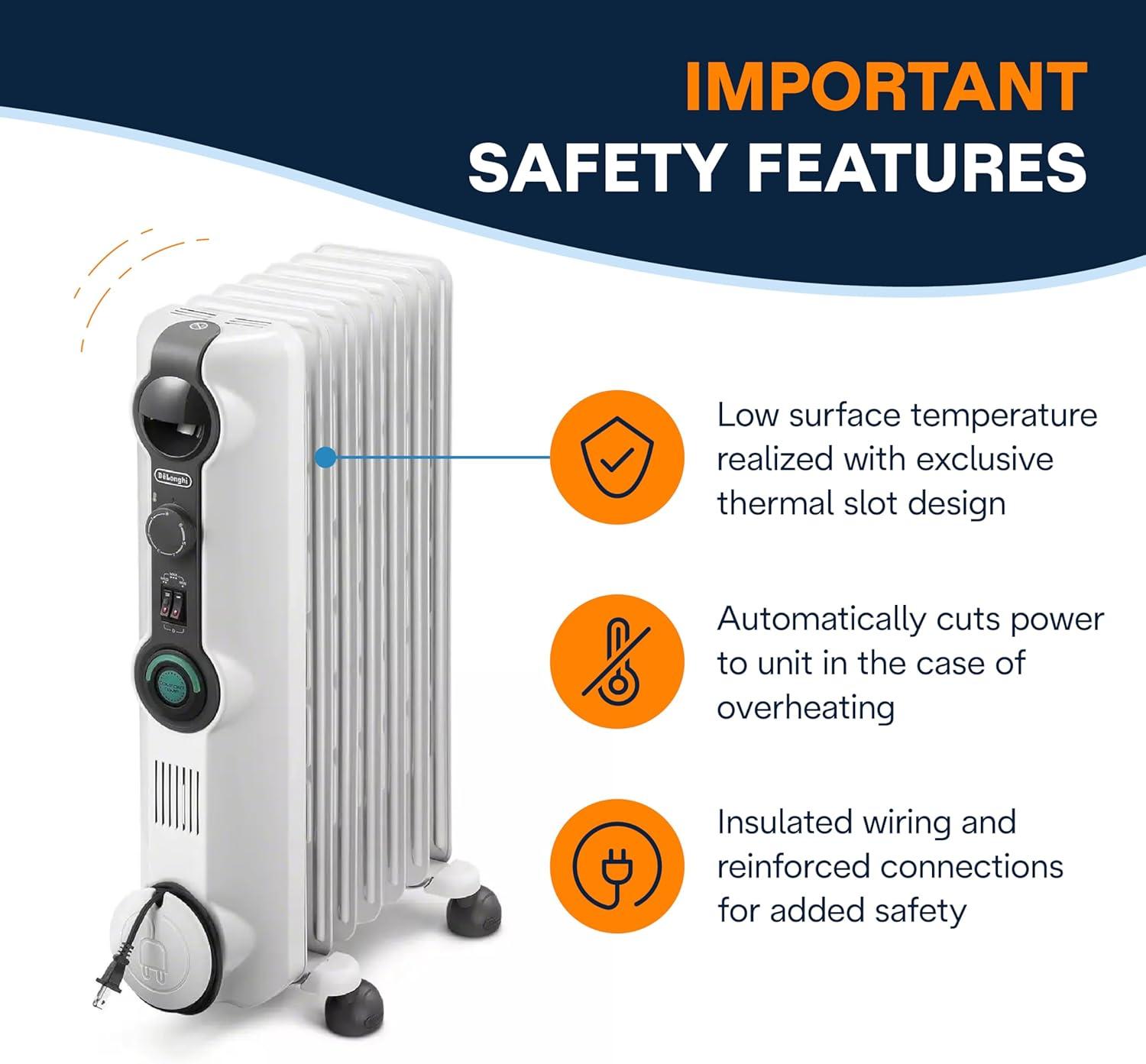 imageDeLonghi ComfortTemp Full Room Radiant Heater Black OilFilled Portable Space Heater for LongLasting Silent Heat EasytoUse Controls Adjustable Thermostat ampamp Three Heat SettingsLight Gray Comfort Temp