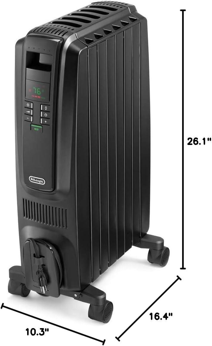 imageDeLonghi Dragon Digital Oil Filled Radiator Heater 1500W Electric Space Heater for indoor use programmable timer Energy Saving full room heater with safety features TRD40615EBK 16quotx10quotx26quot BlackBlack