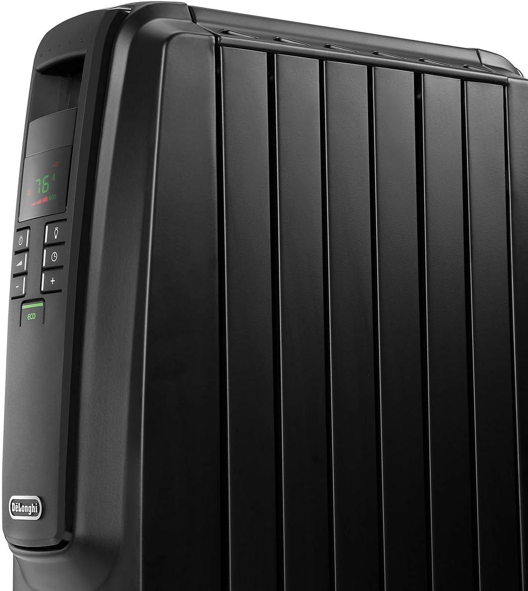 imageDeLonghi Dragon Digital Oil Filled Radiator Heater 1500W Electric Space Heater for indoor use programmable timer Energy Saving full room heater with safety features TRD40615EBK 16quotx10quotx26quot BlackBlack