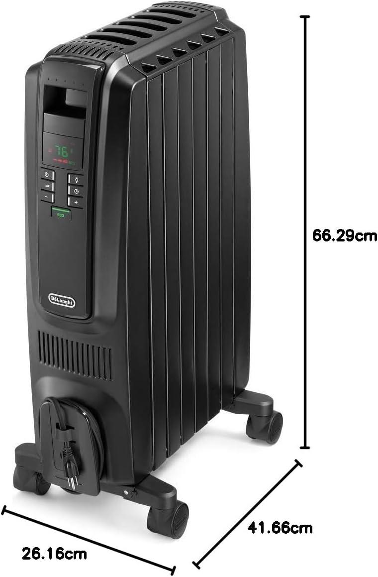 imageDeLonghi Dragon Digital Oil Filled Radiator Heater 1500W Electric Space Heater for indoor use programmable timer Energy Saving full room heater with safety features TRD40615EBK 16quotx10quotx26quot BlackBlack