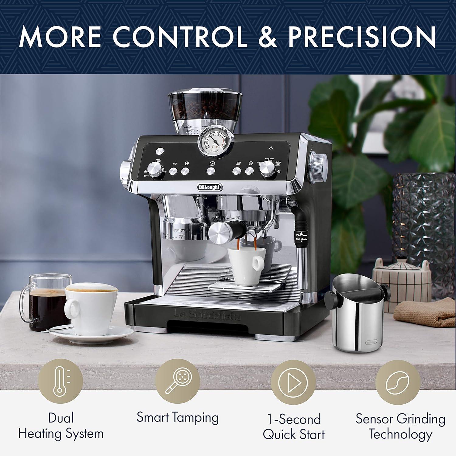 imageDeLonghi La Specialista Espresso Machine with Sensor Grinder Dual Heating System Advanced Latte System ampamp Hot Water Spout for Americano Coffee or Tea Stainless Steel EC9335M 13 litersBlack
