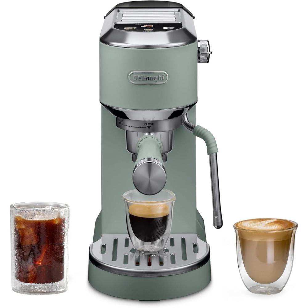 imageDeLonghi Dedica Duo Compact Espresso Machine  Cold Brew Coffee Maker with Milk Frother Wand for Espresso Hot ampamp Iced Coffee Cappuccinos Lattes ampamp Home Barista Brewing Stainless Steel FinishPistachio Green