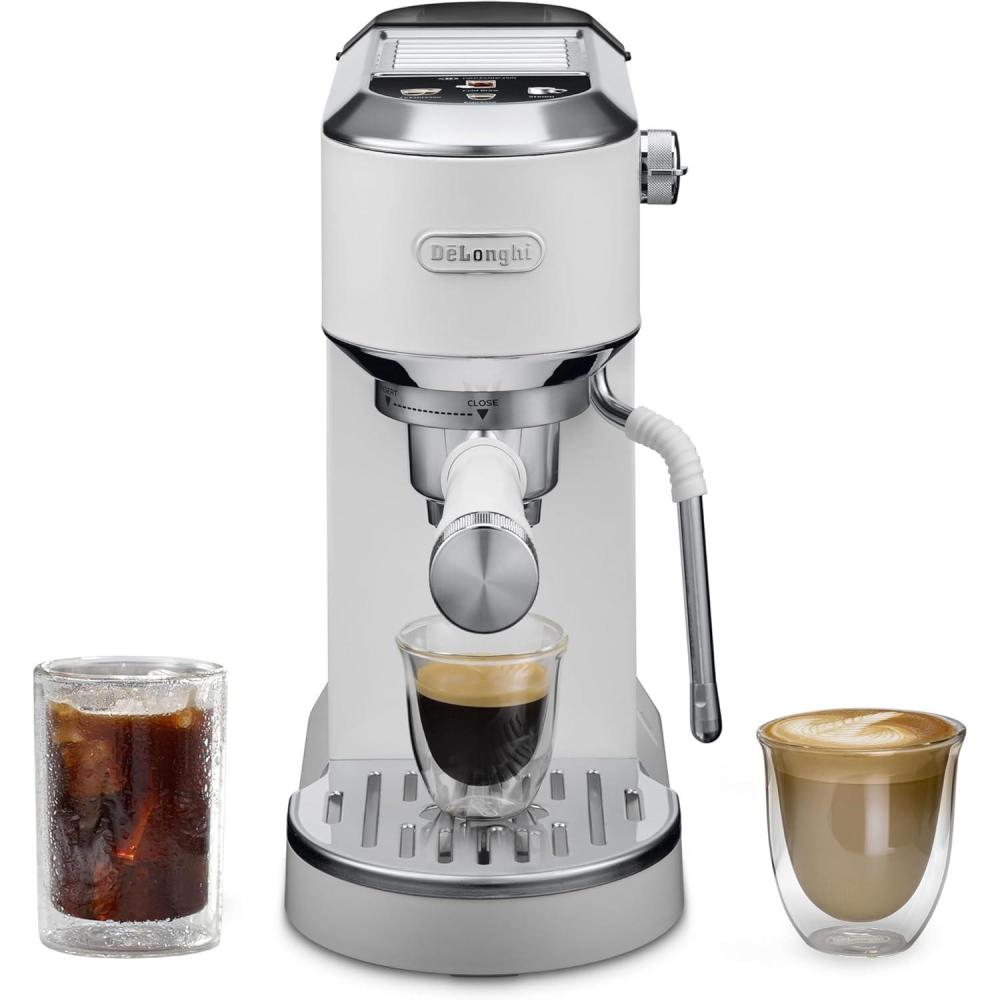 imageDeLonghi Dedica Duo Compact Espresso Machine  Cold Brew Coffee Maker with Milk Frother Wand for Espresso Hot ampamp Iced Coffee Cappuccinos Lattes ampamp Home Barista Brewing Stainless Steel FinishVanilla
