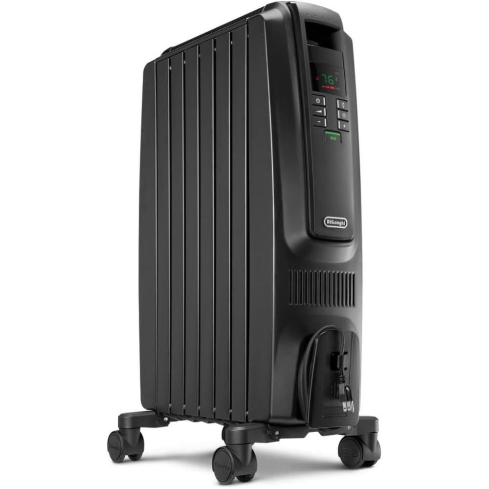 imageDeLonghi Dragon Digital Oil Filled Radiator Heater 1500W Electric Space Heater for indoor use programmable timer Energy Saving full room heater with safety features TRD40615EBK 16quotx10quotx26quot BlackBlack