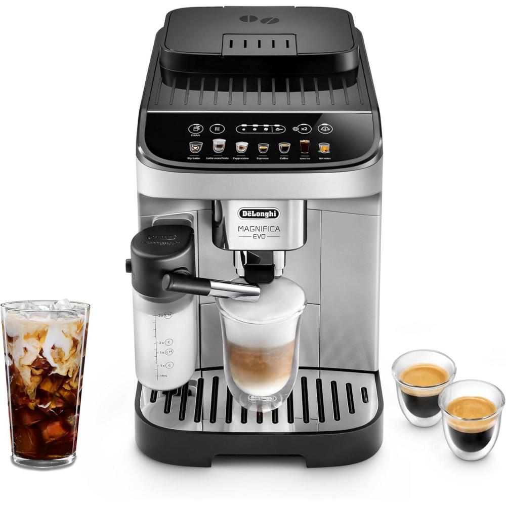imageDeLonghi Magnifica Evo Next Fully Automatic Espresso Machine  Programmable Coffee Maker with Grinder and Milk Frother  Hot ampamp Cold Brewer for Espresso Latte Cappuccino Americano Tea and MoreEvo Silver