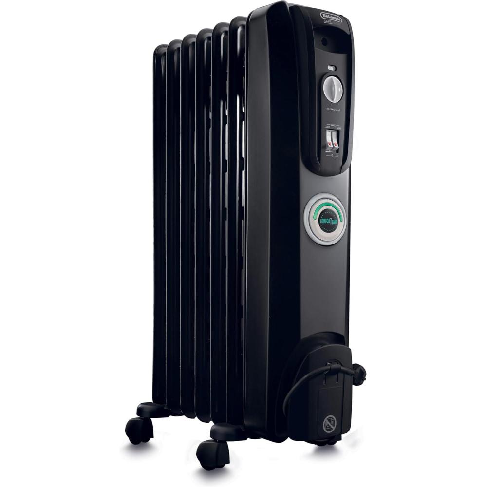 imageDeLonghi Oil filled Radiator Heater 1500W Electric Space Heater for indoor use portable room heater Energy Saving full room like office and bedroom with safety features EW7707CBBlack