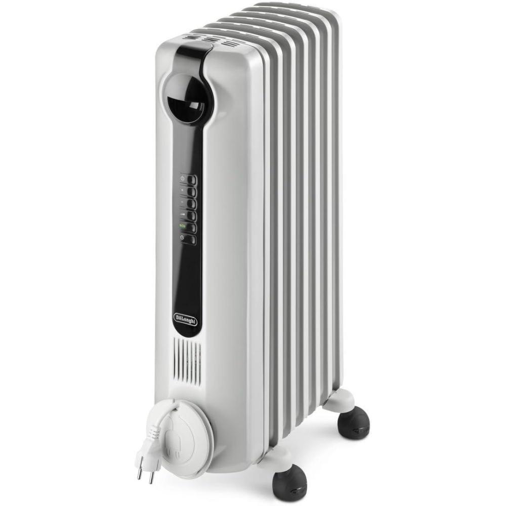 imageDeLonghi Radia S OilFilled Radiator Space Heater Full Room Quiet 1500W Adjustable Thermostat 3 Heat Settings Digital Timer ECO Energy Saving Mode Safety Features Light Gray TRRS0715E