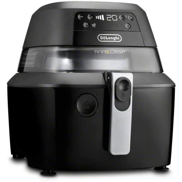 imageDeLonghi Rapid Crisp Air Fryer 5Quart 1700Watt XL Cooker Fries Crisps Roasts Bakes 5 Preset Functions Pizza Setting Up to 20 Faster Cooking Easy Clean Nonstick 360 Viewing BlackFH2394