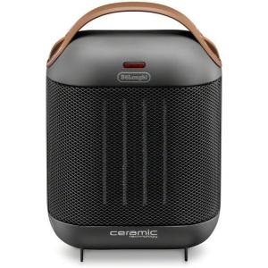 DeLonghi Capsule Electric Space Heater, 1500w compact and stylized portable space heater for indoor use in office bedroom, thermostat, ceramic heater, fan only option, safety features, HFX30C15(Dark Gray)