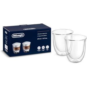 De’Longhi DeLonghi Double Walled Thermo Latte Glasses, Set of 2, 2 Count (Pack of 1), Clear, 330 milliliters(270 milliliters)