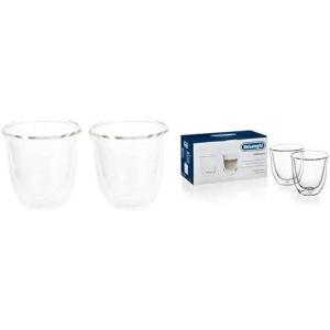 De’Longhi DeLonghi Double Walled Thermo Latte Glasses, Set of 2, 2 Count (Pack of 1), Clear, 330 milliliters(90 milliliters & 270 milliliters)