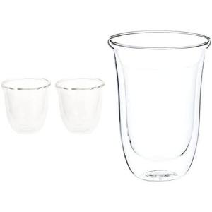 De’Longhi DeLonghi Double Walled Thermo Latte Glasses, Set of 2, 2 Count (Pack of 1), Clear, 330 milliliters(90 milliliters & 330 milliliters)