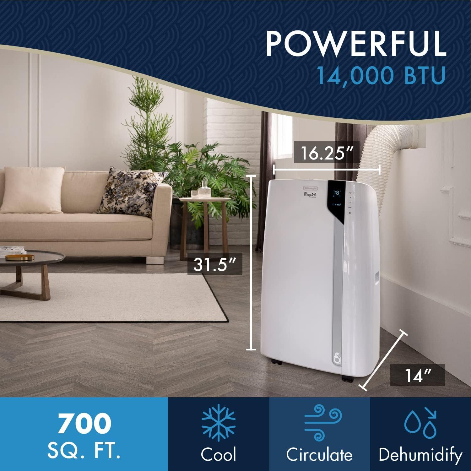 imageDeLonghi 14000 BTU Portable Air Conditioner Dehumidifier ampamp Fan  Cool Surround Remote wBuiltin Temperature Control Sensor ampamp Quiet Mode 700 sq ft XLarge Room Pinguino 8600 BTU DOE White